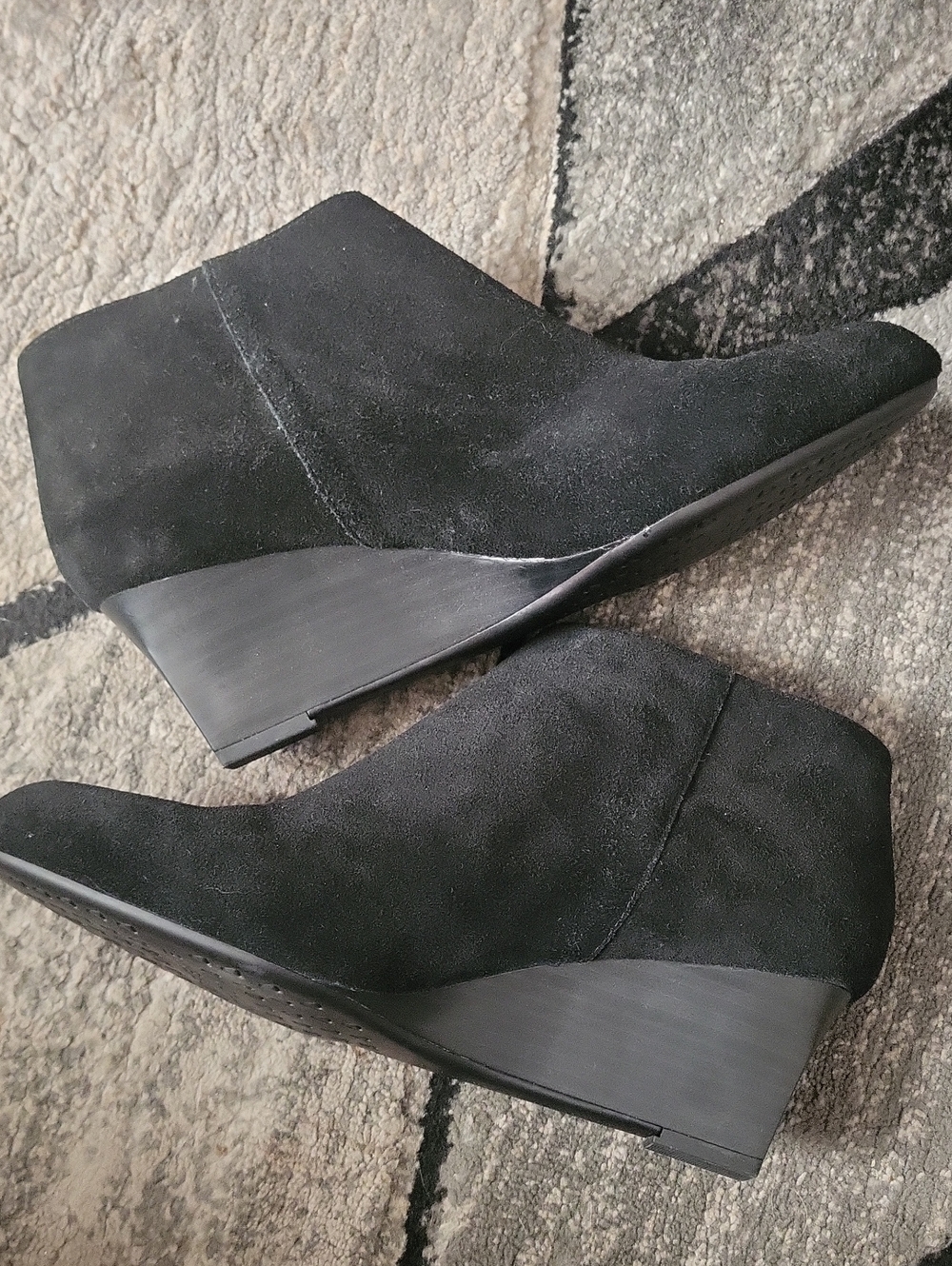 Adrienne Vittadini Black Suede Wedge Ankle Booties